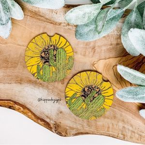 Sunflower Cactus Car Coaster Set  | Western Car Accessories